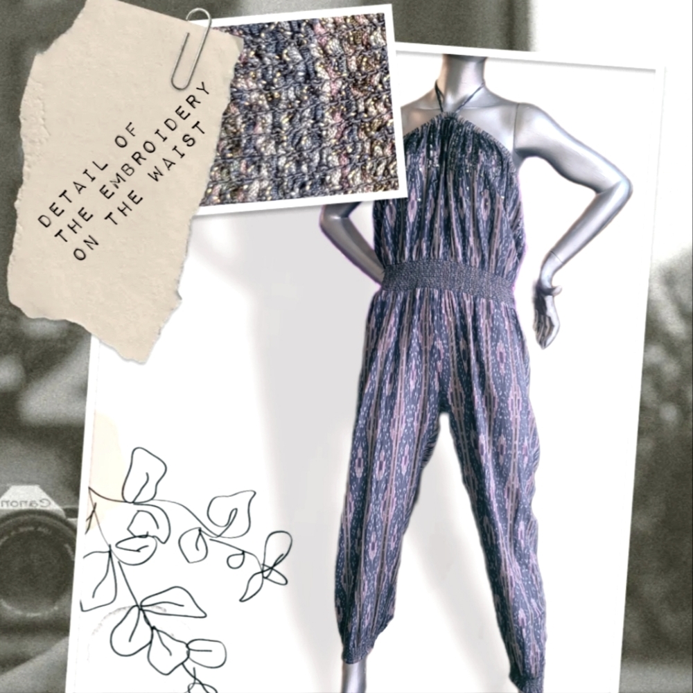 Stylish Blue Jumpsuit with Halter Neck and Tapered Pants